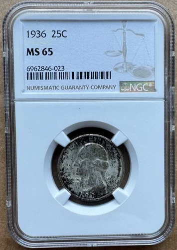 1936 25C NGC MS 65 1936 WASHINGTON QUARTER SILVER 25c