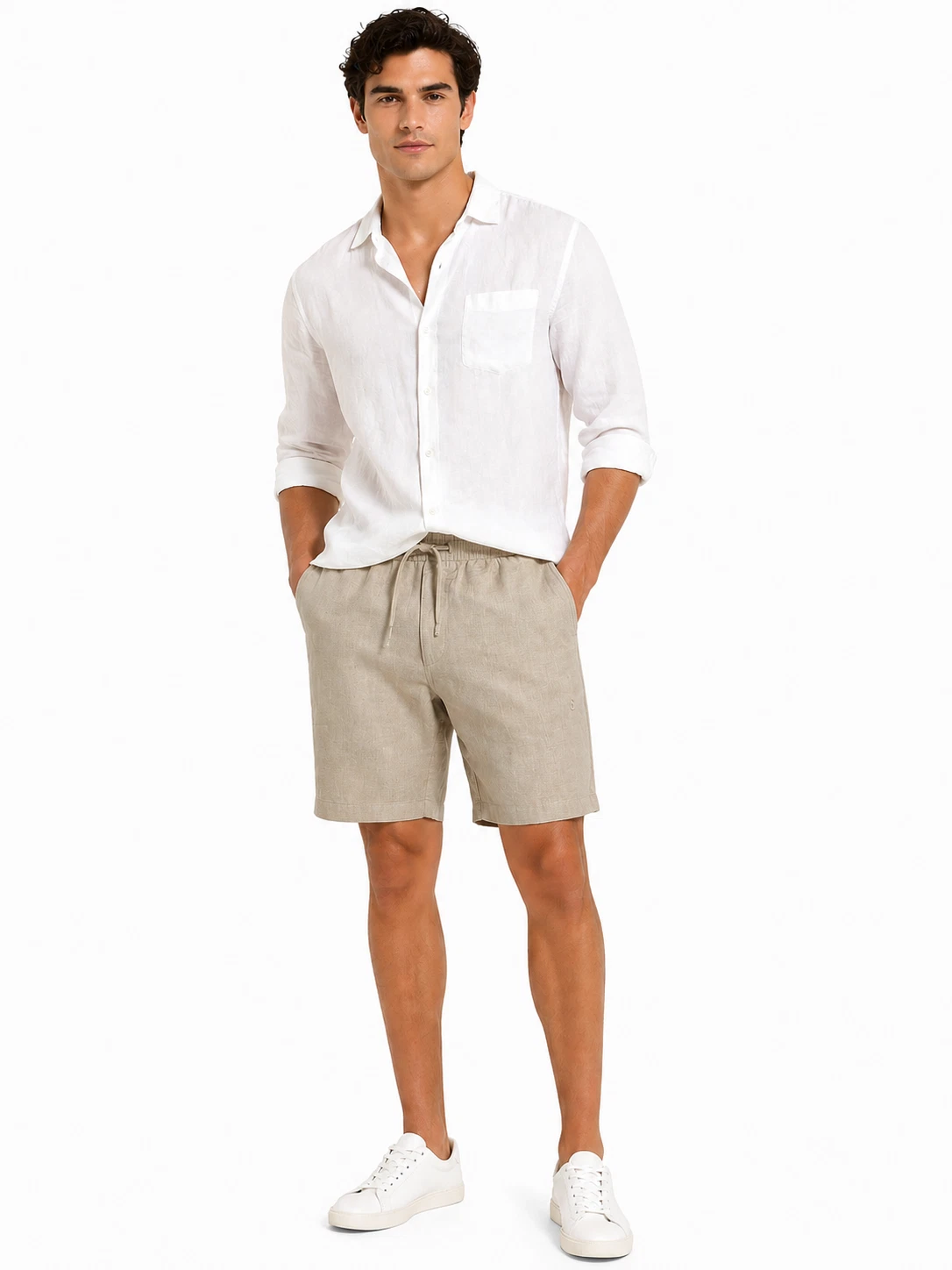 Tommy Hilfiger Men's Brooklyn Linen Shorts New 46 Beige Khaki Drawstring Pocket