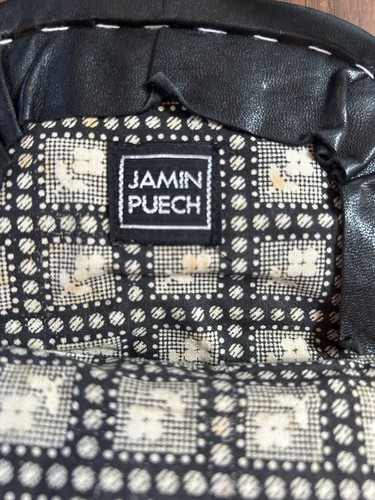 VTG 90s Slim Black Leather Pouch Purse Designer JAMIN PUECH Casual Evening Bag - Picture 4 of 8
