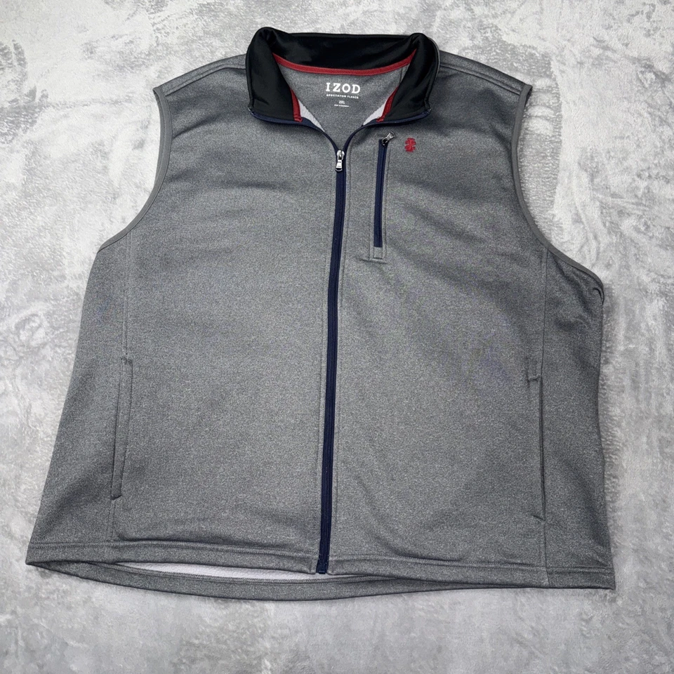 Chaleco polar IZOD Spectator para hombre XXL gris cremallera completa bolsillos interiores LOGO Foto 2 de 4
