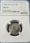 1883 Liberty Head "V" Nickel *NO CENTS* 5c NGC MS63 Unc BU