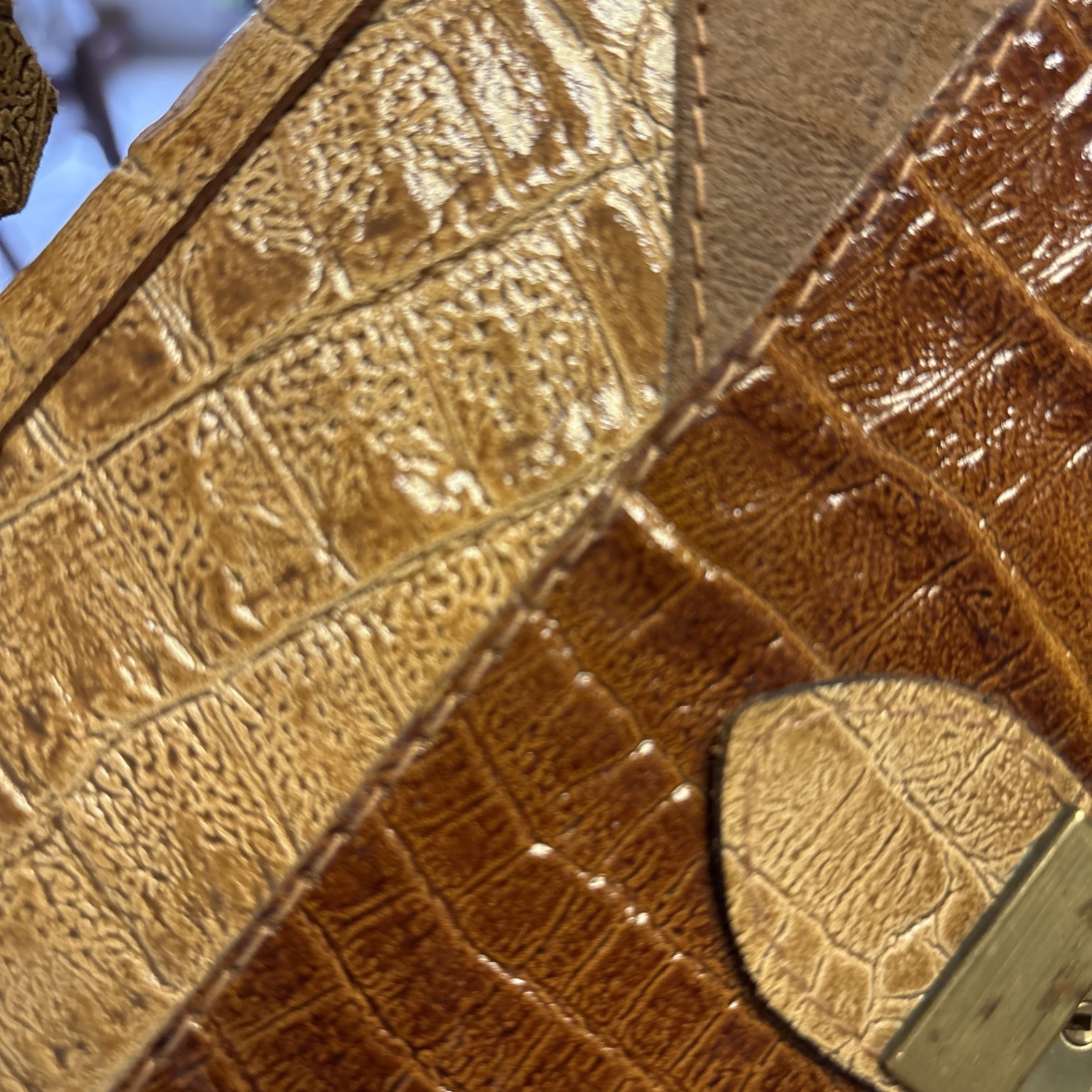 Vtg Satchel w Key Brown Patchwork Document Portfo… - image 12