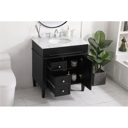 Elegant Decor Park Avenue 32" Solid Wood & Metal Single Bathroom Vanity in Black - Picture 8 of 8