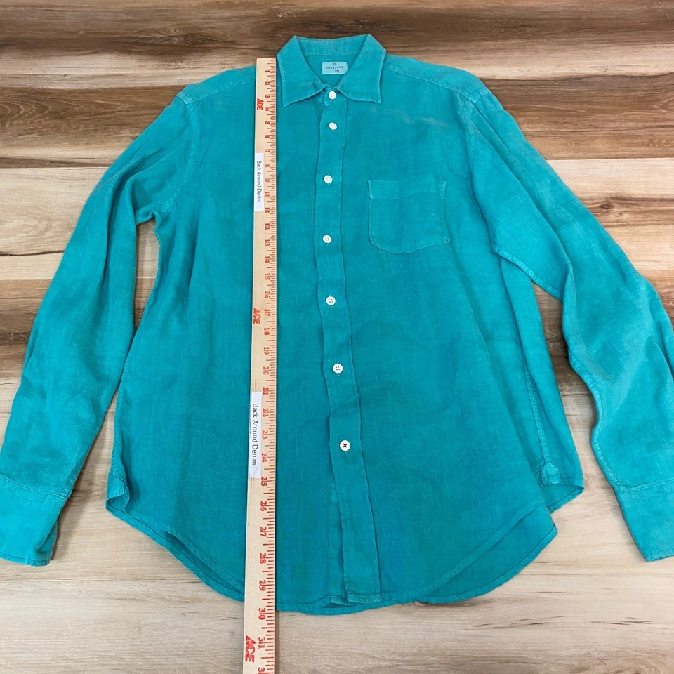 Camisa Hartford de lino para hombre verde mediana con botones Foto 4 de 4