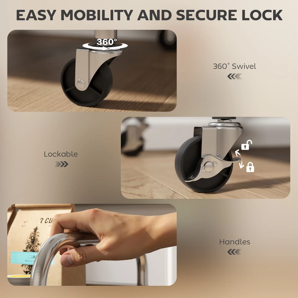 HOMCOM 4 Tier Kitchen Trolley on Wheels Serving Cart with Handles Silver - Image 4 of 4