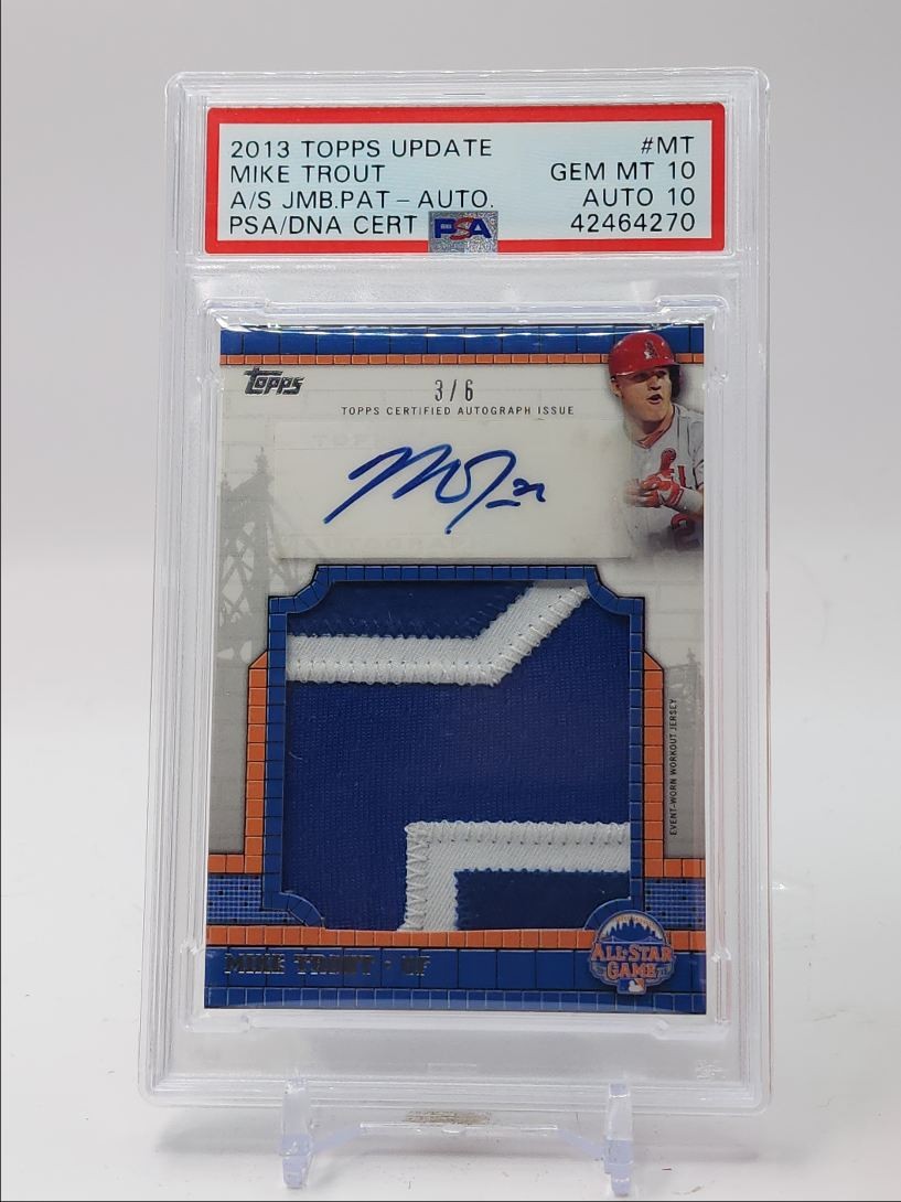 MIKE TROUT 2013 TOPPS MLB A.S. GAME JUMBO PATCH POP 1 AUTO /6 PSA 10 Q5775 view 1