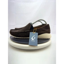 OluKai Ka'a Driver Mens Size 11.5 Dark Wood Brown Italian Suede Slip On Shoes