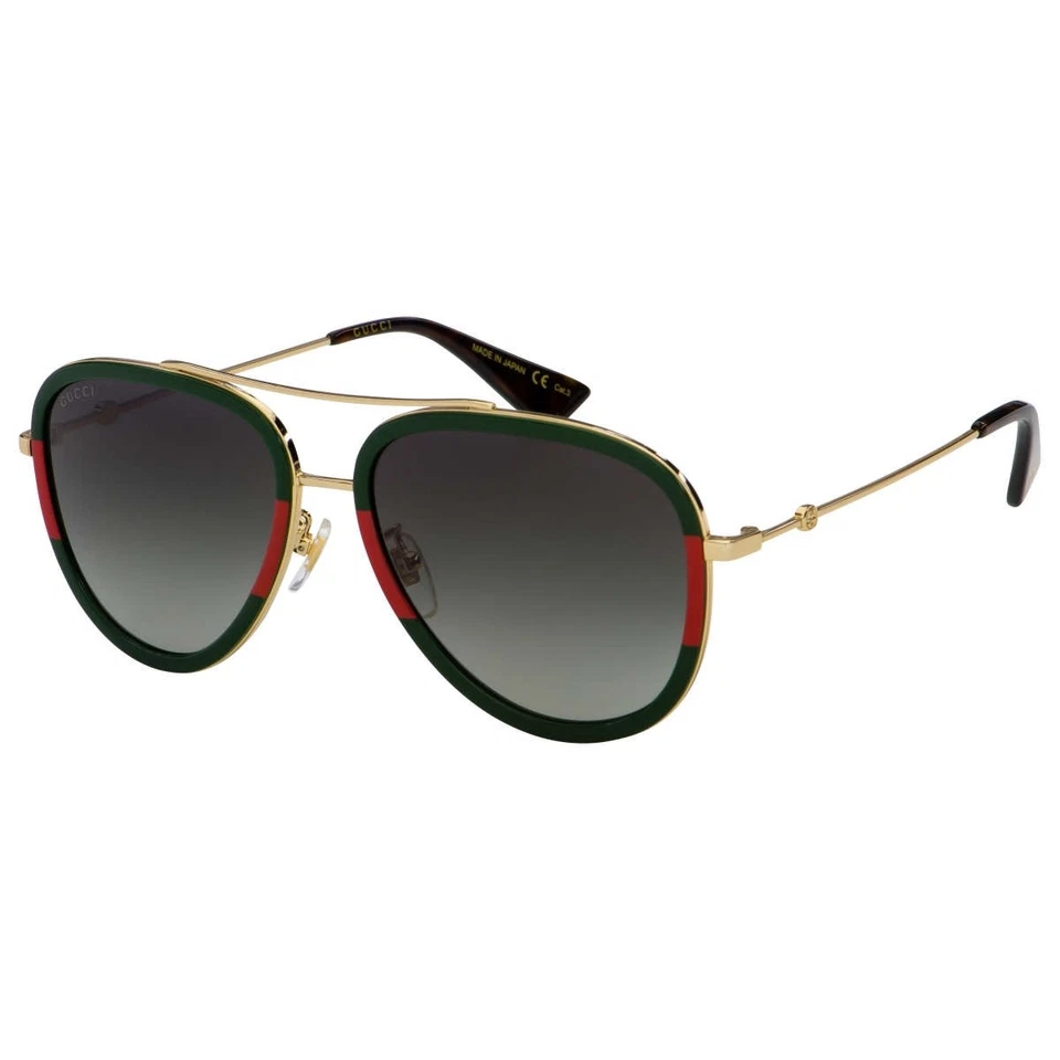 Gafas de sol unisex GUCCI GG0062S 003 verde aviador/rojo con lente gris claro 57 mm Foto 2 de 4