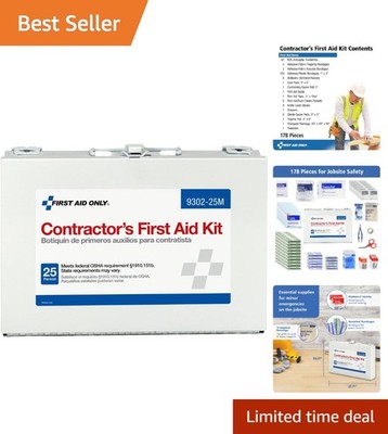 Portable 178-Piece First Aid Kit in Metal Case for Home and Construction Safety