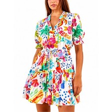 Farm Rio White Good Vibes Mini Dress Colorful Resort Wear Beach Size Medium