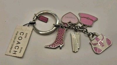 Rare Vintage COACH Charm Bracelet All Signed Colorful Enamel Shopping Theme Pink