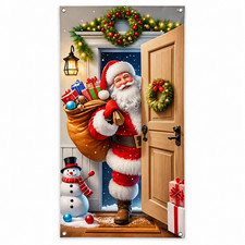 Christmas Door Cover Santa Claus Snowman Front Door Banner 71x35in Xmas Decor