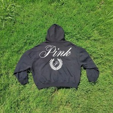 Victoria's Secret PINK Women's Black Full Zip Fleece Logo Hoodie Size L