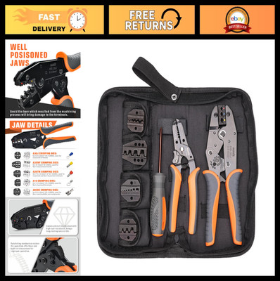 Ratchet Wire Crimping Tool Set with 5 Jaws for Insulated/Non-Insulated Terminals