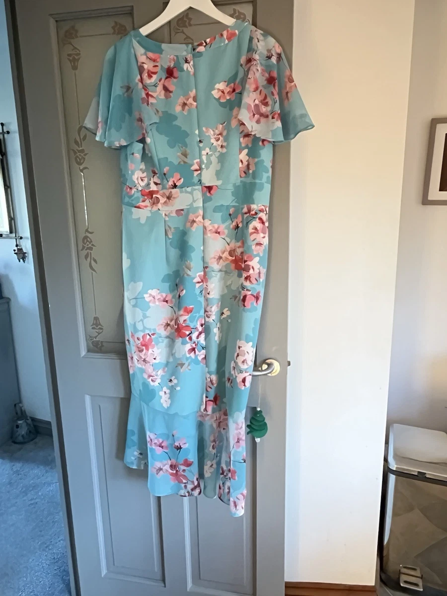 Vestido midi envolvente floral azul Adrianna Papell para mujer cuello en V mangas cortas