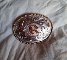 Vintage Montana Silversmiths Initial R Western Belt Buckle Sterling Silver Plate
