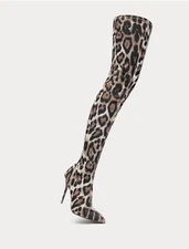 Women's Stretch Over-the-Knee Boots Snake Print Pointed Toe Heels for Fall 7
