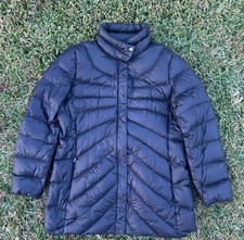 Lands' End Womens Down Puffer Jacket Size XL 18 Black Lightweight Long