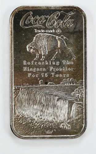 Vintage Coca Cola Buffalo 75th Anniv 1 oz .999 Silver Art Bar