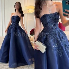 High Quality A Line Prom Dress Strapless Floor Length Applique Evening Dress