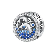Dolphin Pattern Charms for Bracelets Necklaces 925 Sterling Silver with 5A Cubic