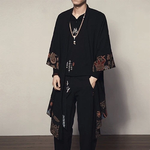 Sommer Kimono Strickjacke Herren Männer Samurai Kostüm Kleidung Kimono Jacke - Bild 10 von 38