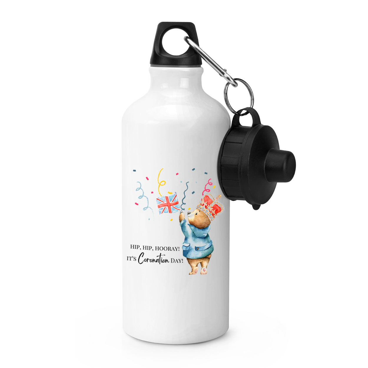 Hip Hip Hooray Coronation Bear Sports Water Bottle King Charles III Emblem