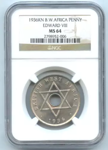 1936 British West Africa, One Penny, NGC MS64, Free Shipping