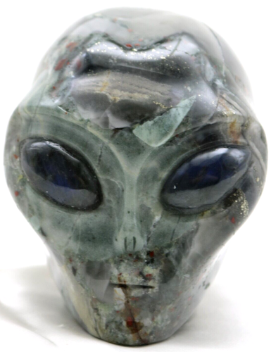 XL African BLOODSTONE Crystal ALIEN Head  with LABRADORITE Gem Eyes Fossil Being - 第 1/7 張圖片