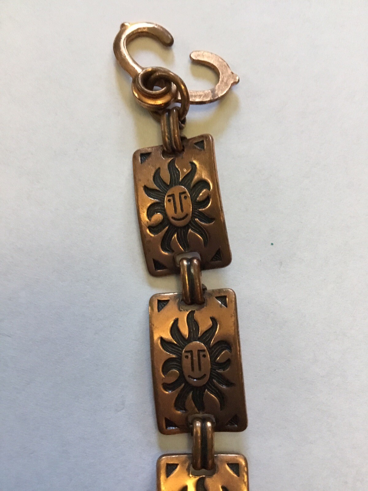 Solid Copper Bracelet Rectangle Happy Sun Face Li… - image 7
