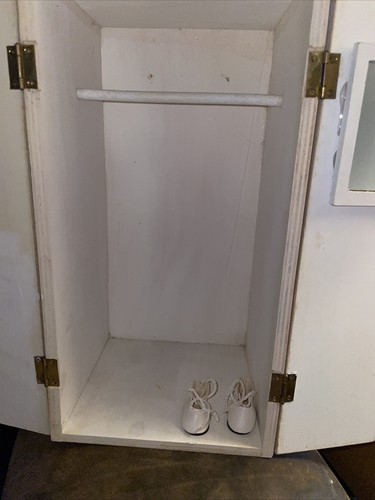 Vintage Doll Furniture Wardrobe Armoire Wood Wardrobe Closet 13.5” Tall 7”Wide - Picture 13 of 14