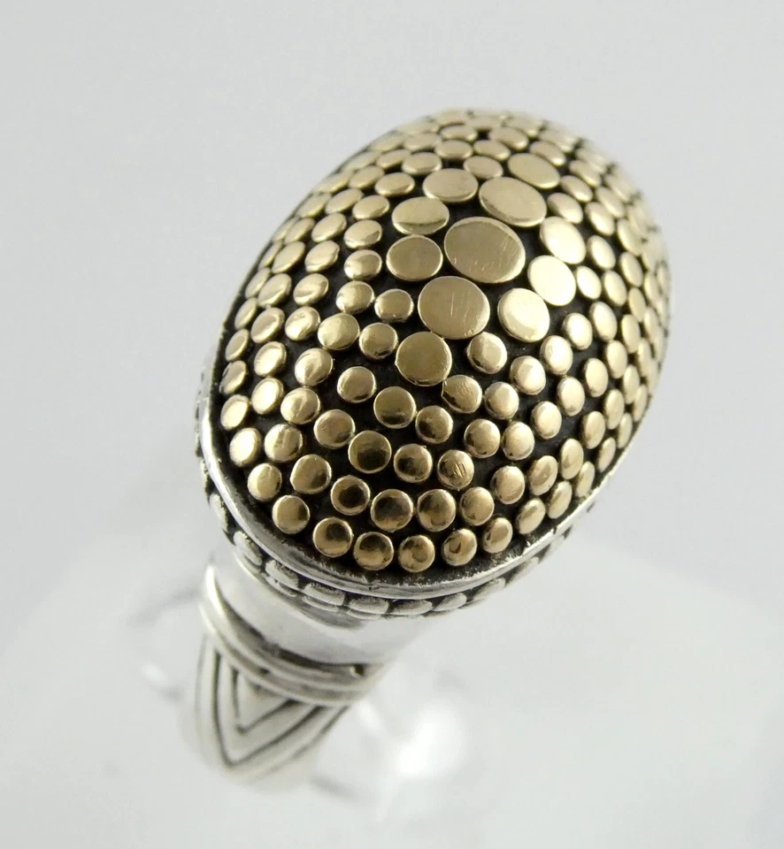 Anel de ponto John Hardy prata esterlina e ouro amarelo 18k tamanho 9,5 14,9 g JH