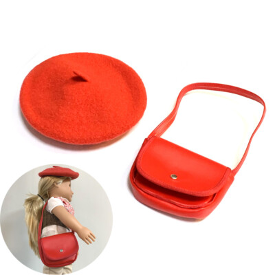 2x Molly's Red Beret Hat Purse Bag For 18'' American Girl Doll Meet Accessories
