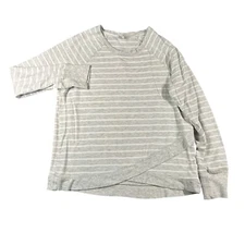 Active Life Large Heather Gray Stripe Long Sleeve Pullover Top Round Neck Modal