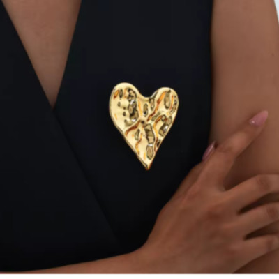 Mother's Day Big Gold Tone Heart Brooch Stainless Steel Love Pin Jewelry Gift