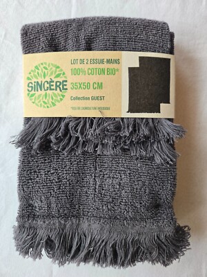 Lot De 2 Essuie-mains Gris 30x50 Cm En 100% Coton Bio – Collection Guest Par Sincère