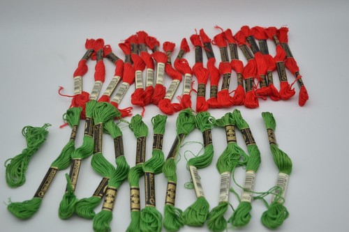 LOT of 28 DMC Floss Thread Skeins, Christmas Colors, Red & Green, Mouline Cotton - Picture 2 of 17