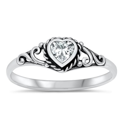 Heart Promise Ring New .925 Sterling Silver Bali Filigree Band