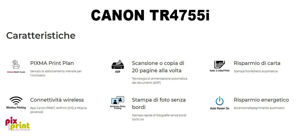 STAMPANTE MULTIFUNZIONE CANON PIXMA TR4755i INKJET A COLORI NUOVA WI-FI + USB - Immagine 4 di 4