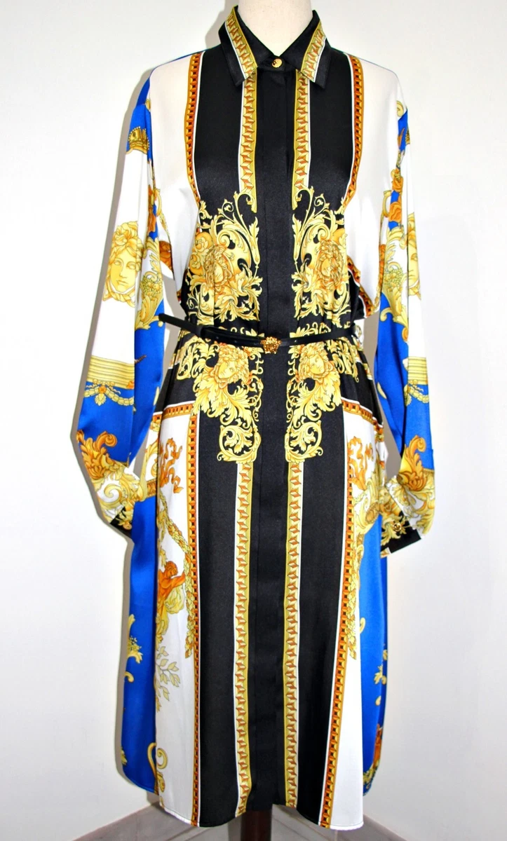 VERSACE Medusa Renaissance Print Shirt Dress Royal Blue sz US L-XL/ IT 42  $2022