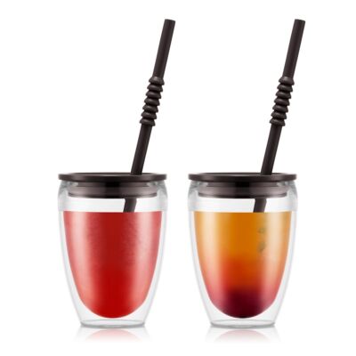 Bodum Pavina To Go Tumblers with Lids and Straws Set of 2 Double Wall 10 oz  | eBay