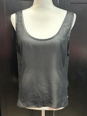 Vtg Calvin Klein Teddy Camisole Sheer Tank Silky Sexy Black M Top Half Slip  Cami