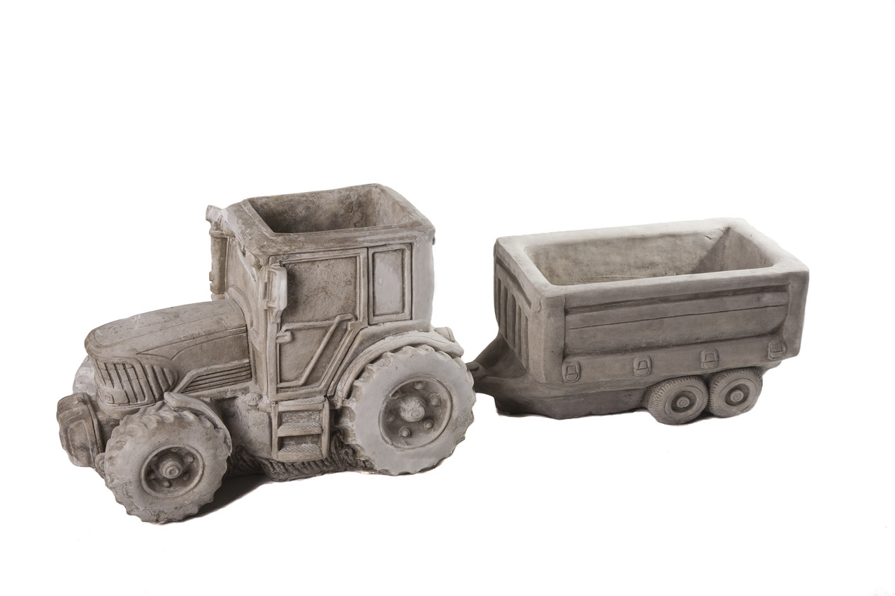 Large Tractor & Trailer Planter Set Heavy Solid Stone Cast By DGS Statues 70KGS eBay