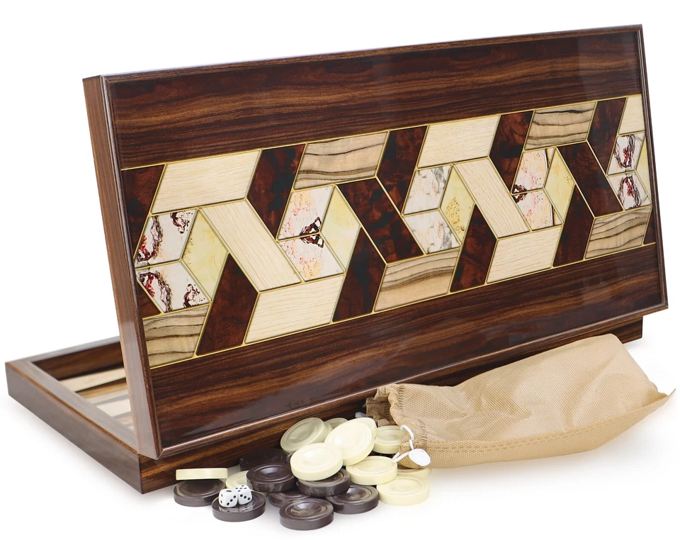 Wunderschöne Backgammon TAVLA XXL Intarsien Look Marküteri / Dunkel - Bild 3 von 4