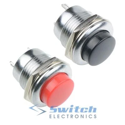 SWITCH ELECTRONICS Red or Black Off-(On) Metal 16mm Round Momentary Push Button Switch 3A SPST