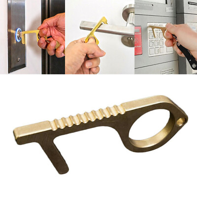 Mcree Lot de 4 ouvreurs de porte sans contact sans contact EDC Ouvre-bouteille sans contact avec un bouton de poussoir sans contact en laiton Type A