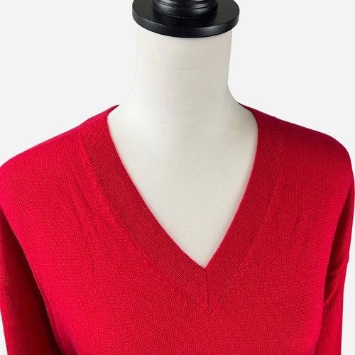 LOFT V-Neck 3/4 Sleeve Sweater XS Petite Red Soft Preppy Holiday Classic NEW - Picture 2 of 11