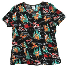 Rudolph The Red Nosed Reindeer Ladies Scrub Top Adult L Large Medical Apparel