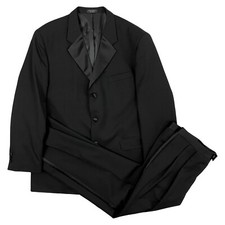 Vintage Mens Tuxedo Set Size 44R Blazer 38x32 Pants 1990s Black Twill Wool