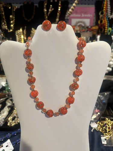 Vintage Glass Italian Venetian Murano Sommerso Aventurine Necklace & Earring